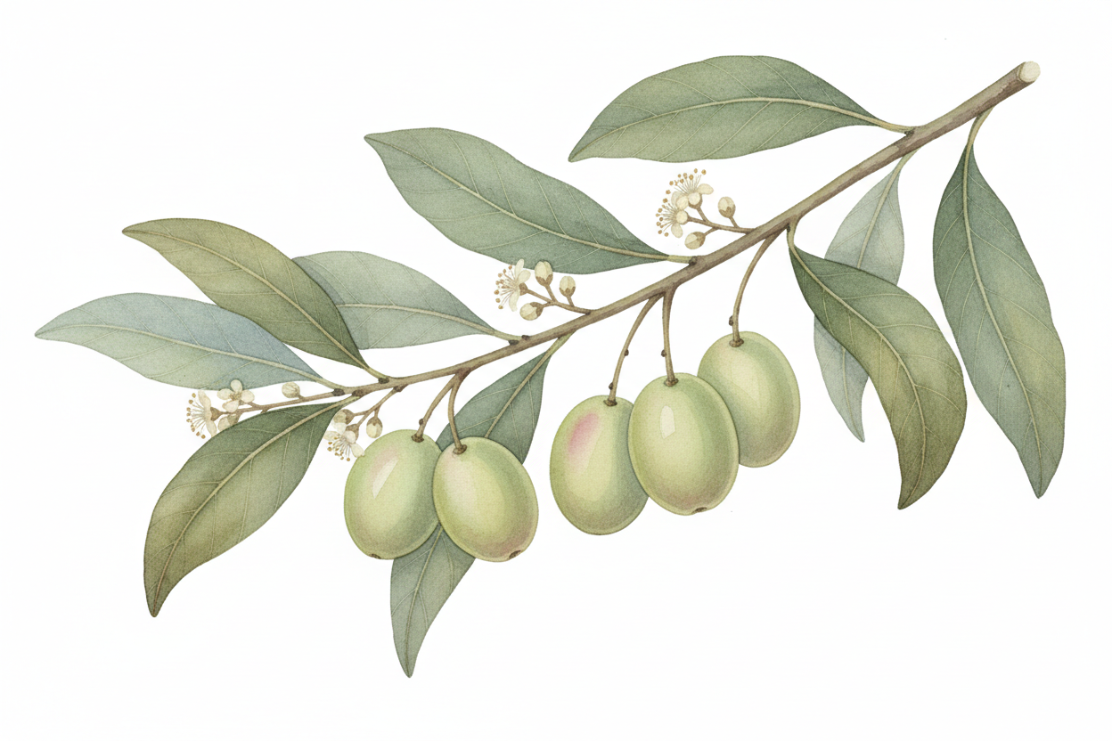a watercolor botanical illustration of kaku plum with white background. no texts.