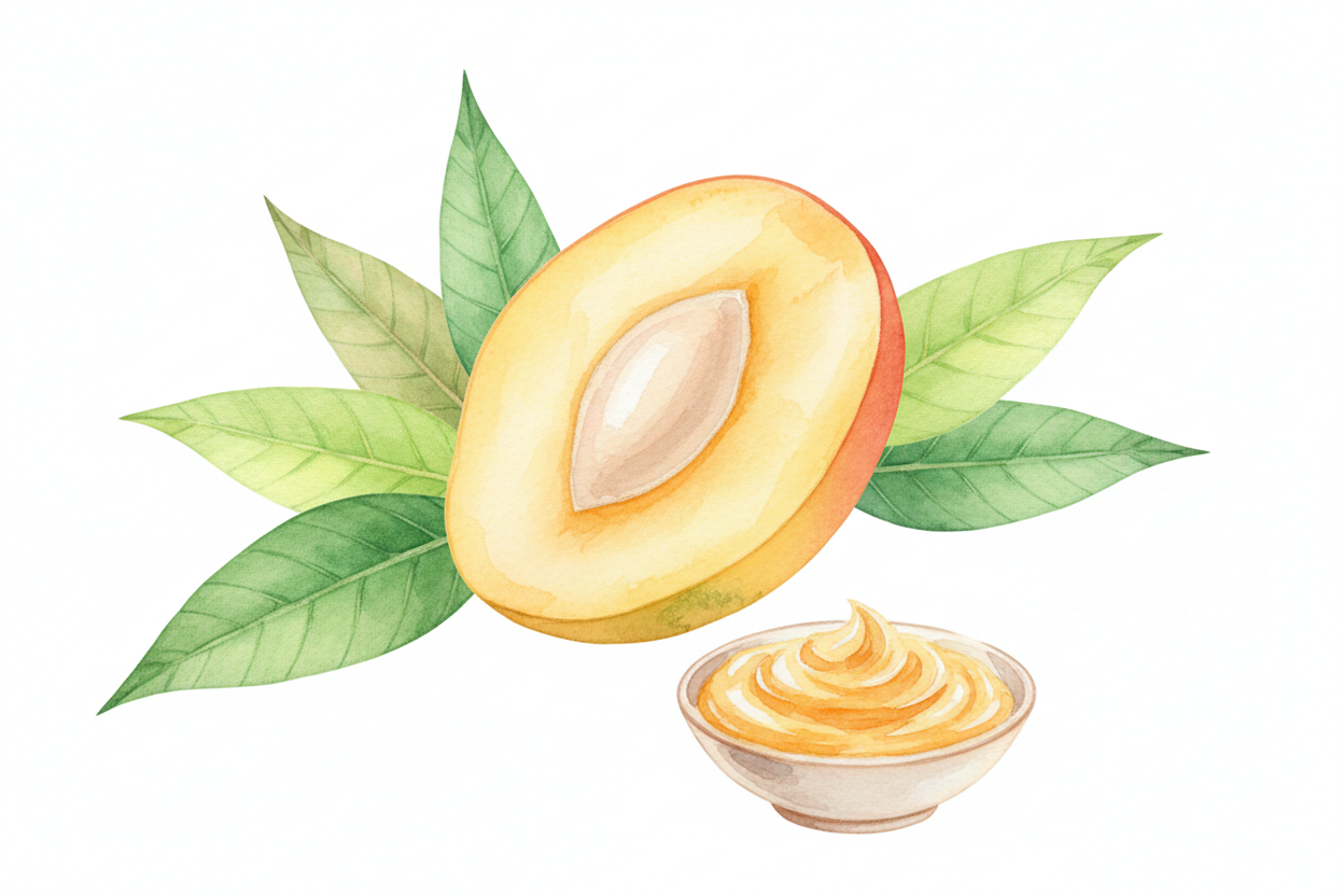 watercolor botanical illustration of mango butter with white background. no text